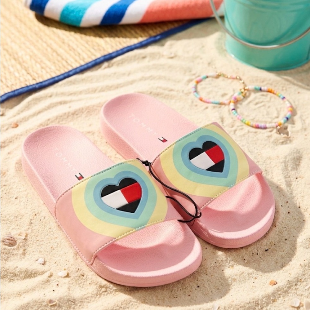 Tommy Hilfiger Pink Heart Slide Sandals